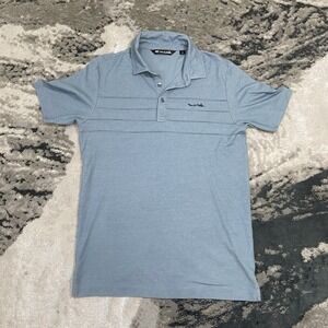 Travis Mathew Mens Small Blue White Chest Stripe Performance Tech Golf Polo